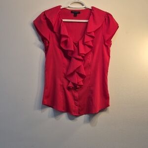 Banana Republic Red Ruffle Front Cap Sleeve Blouse